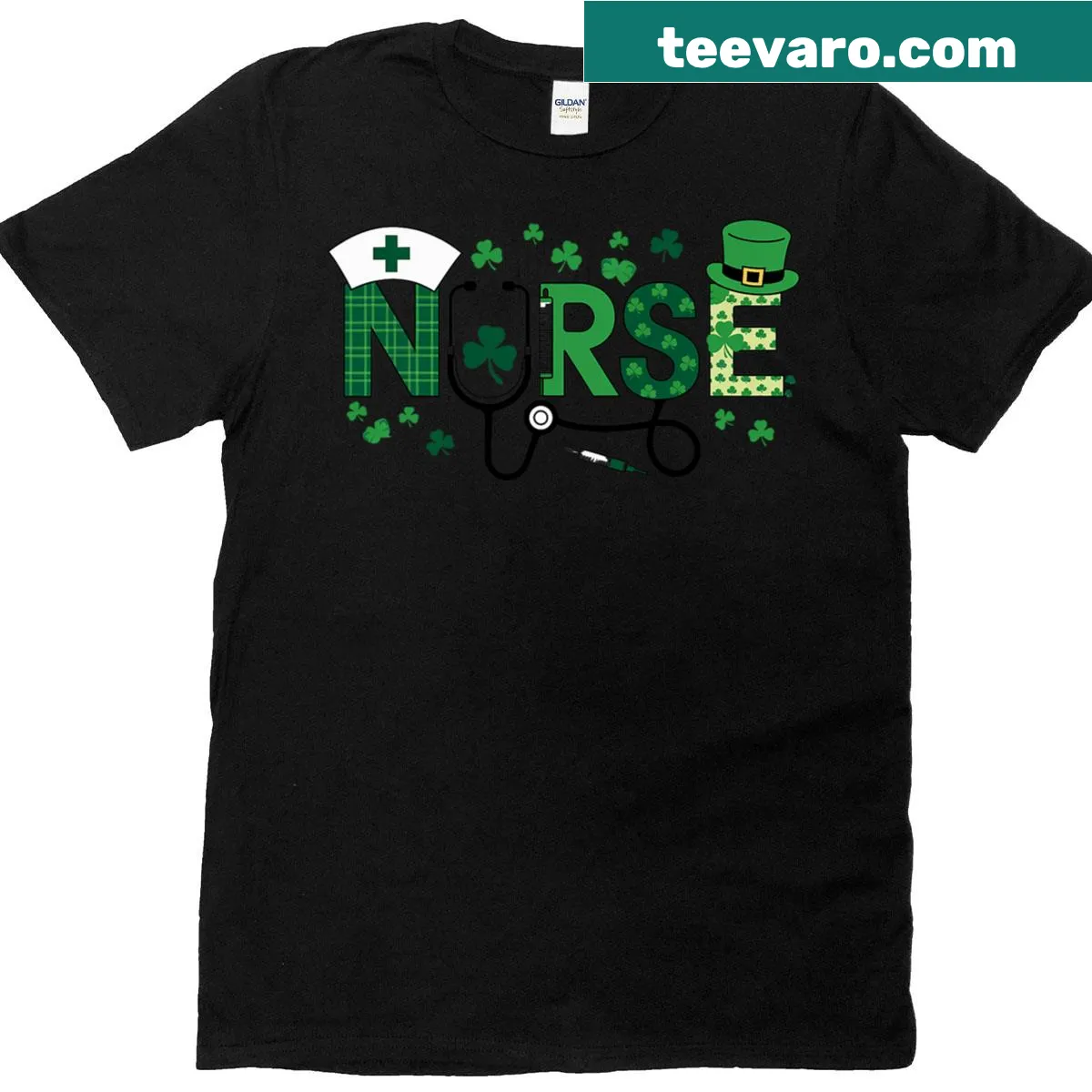St. Patrick's Day Irish Nurse t-shirt with stethoscope — on a men's t-shirt