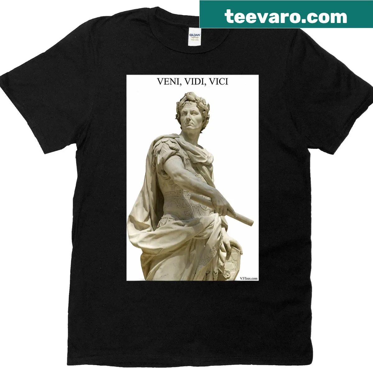 T-shirt featuring a detailed depiction of Julius Caesar by Nicolas Coustou — on a men's t-shirt