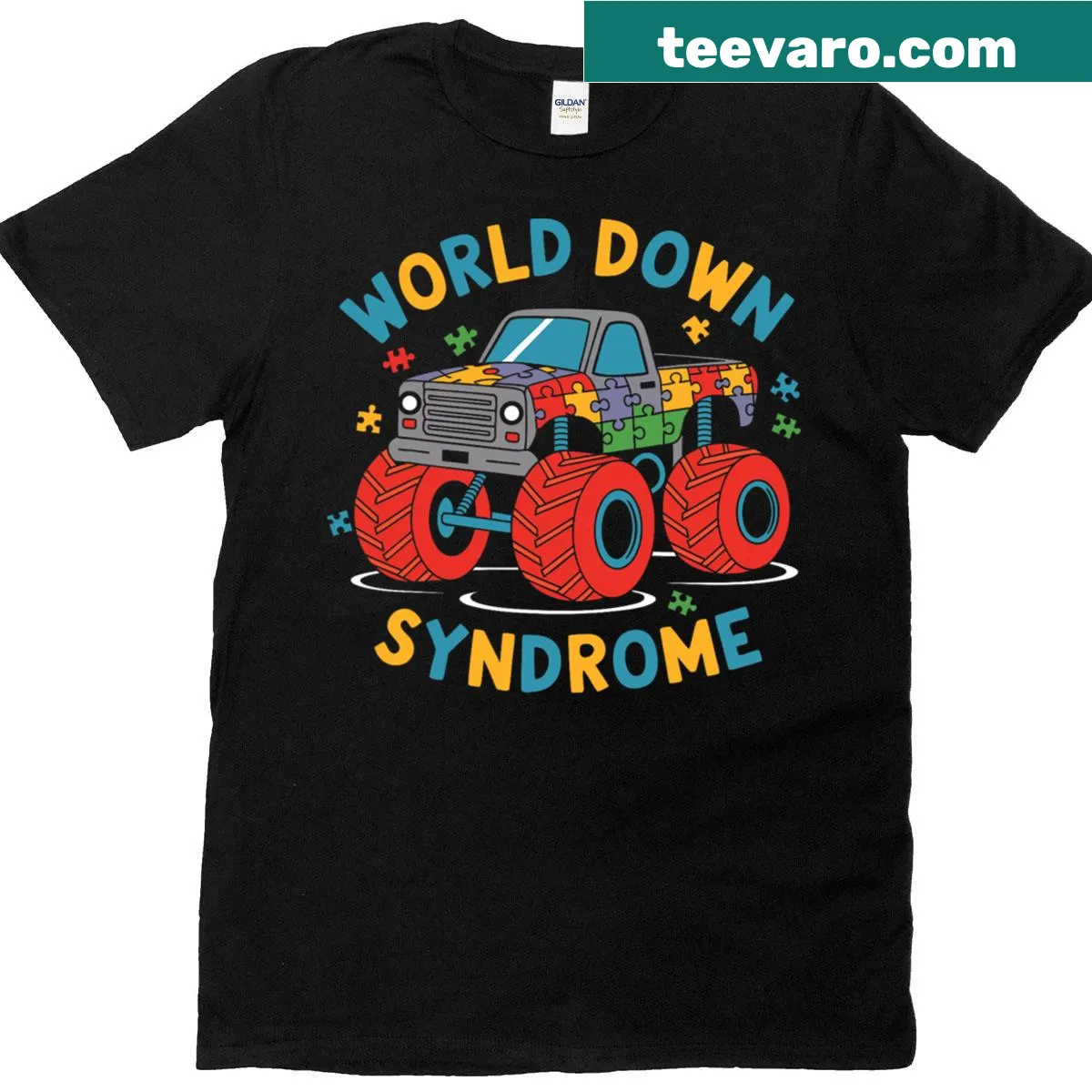 Monster truck design T-shirt for Down Syndrome Awareness Day — on a men's t-shirt