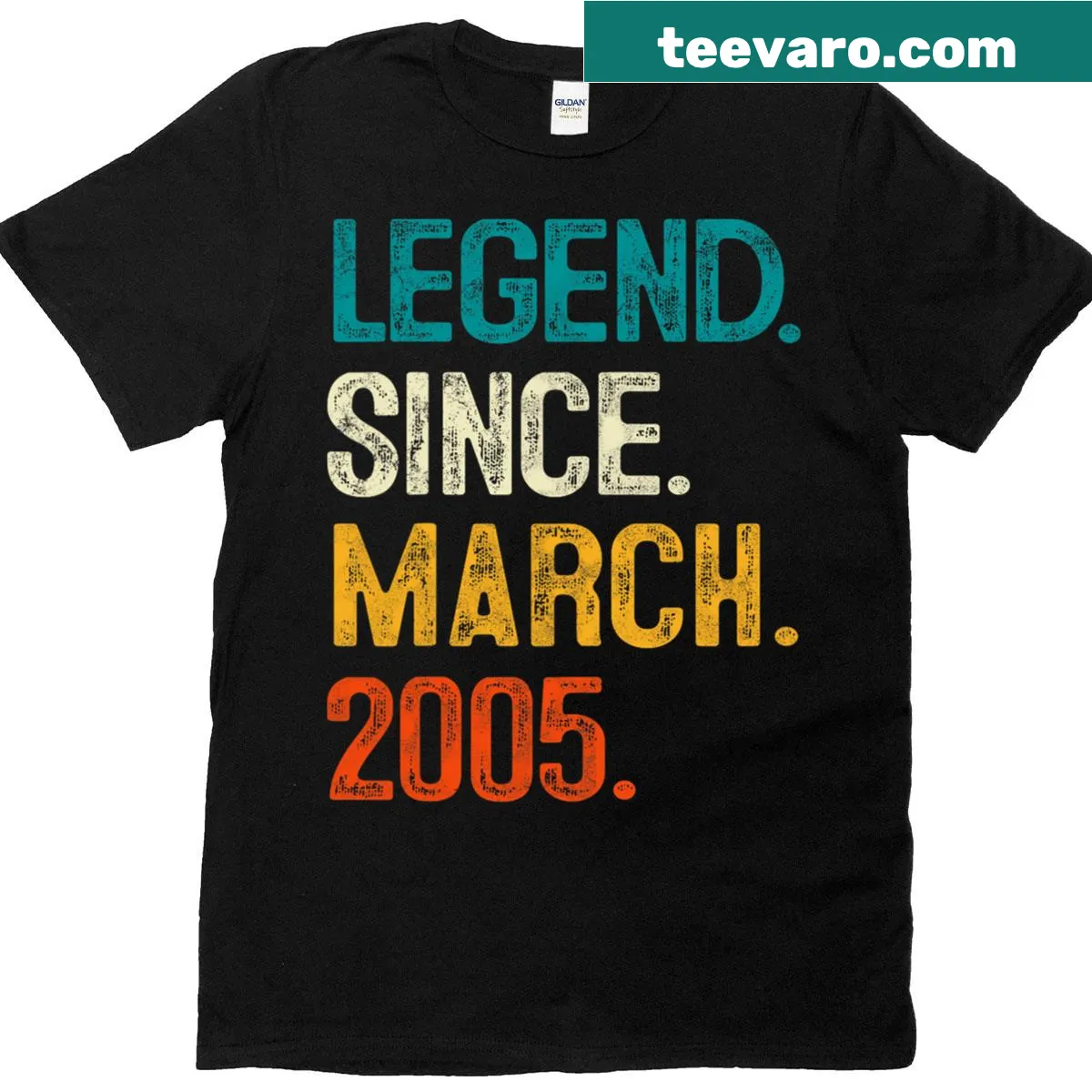 Bold typography T-shirt celebrating 20th birthday since March 2005 — on a men's t-shirt
