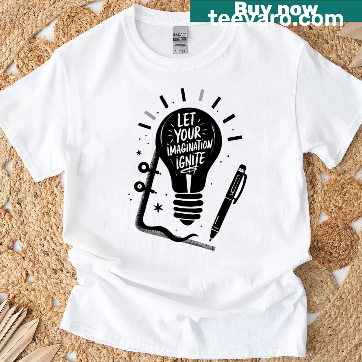 Inspirational T-shirt with text encouraging imagination — on a men's t-shirt