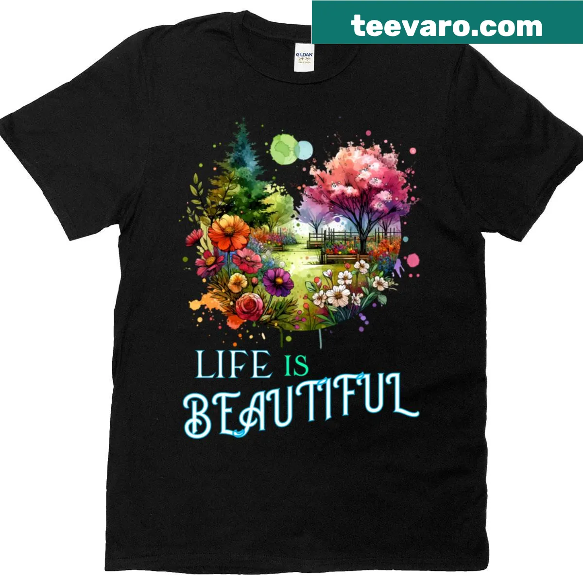 Inspirational Christian T-shirt with 'Life Is Beautiful' in elegant typography — on a men's t-shirt