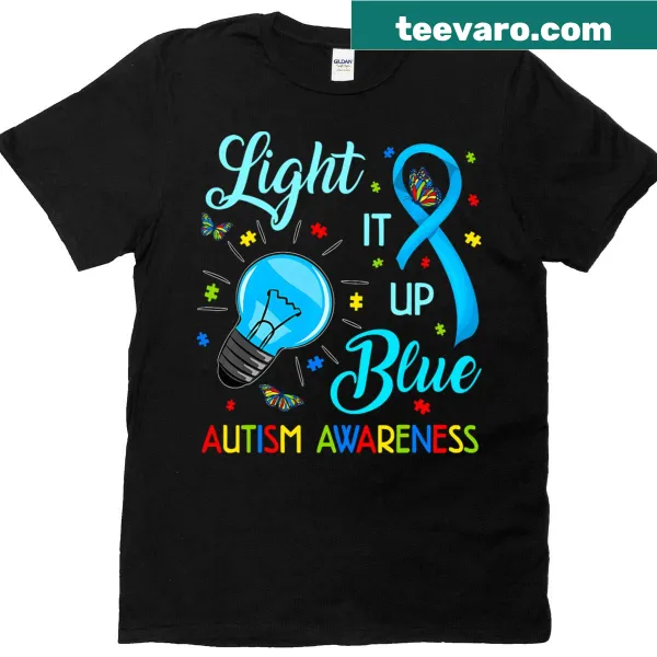 Puzzle piece graphic with 'Light It Up Blue' text for autism awareness
