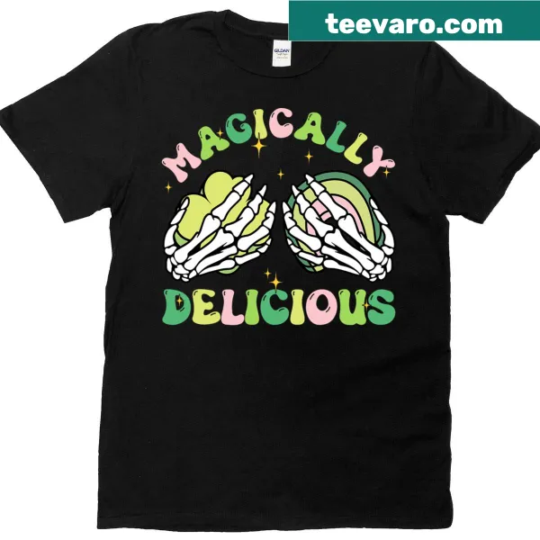 Skeleton hands holding lucky charms design for St. Patrick's Day T-shirt
