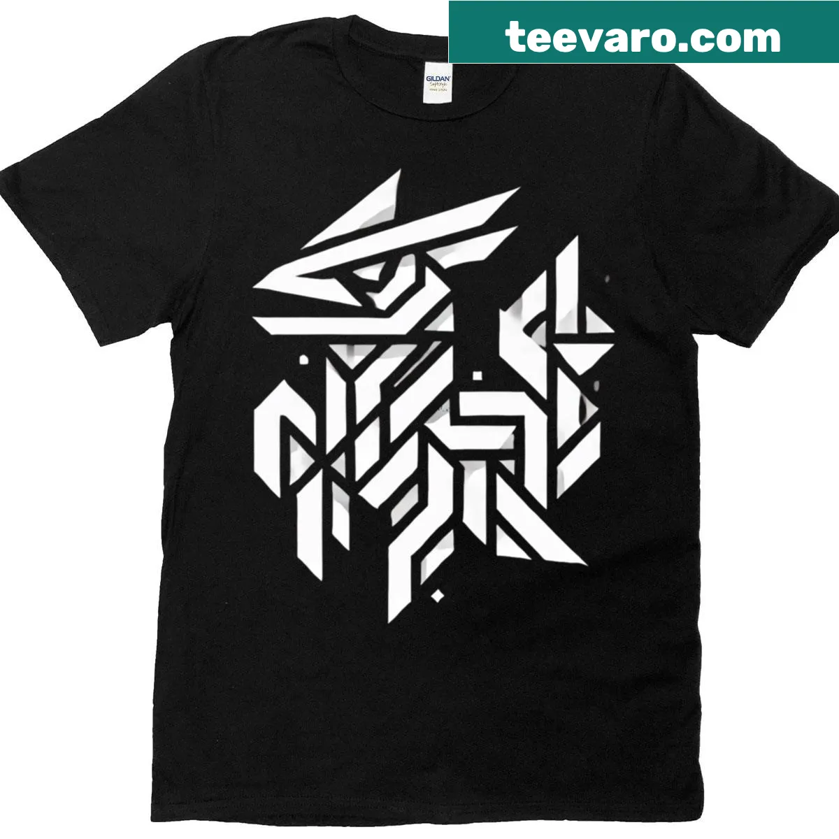 Geometric chupacabra graphic on a black t-shirt. — on a men's t-shirt