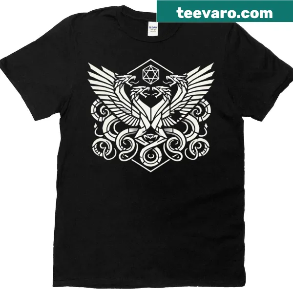 Minimalist geometric Typhon design in white on a black t-shirt