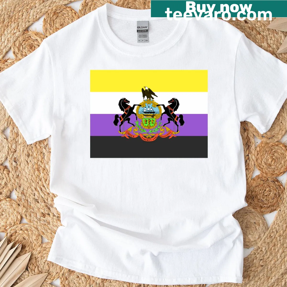 Non-Binary Pride Flag T-shirt in Pennsylvania design — on a men's t-shirt