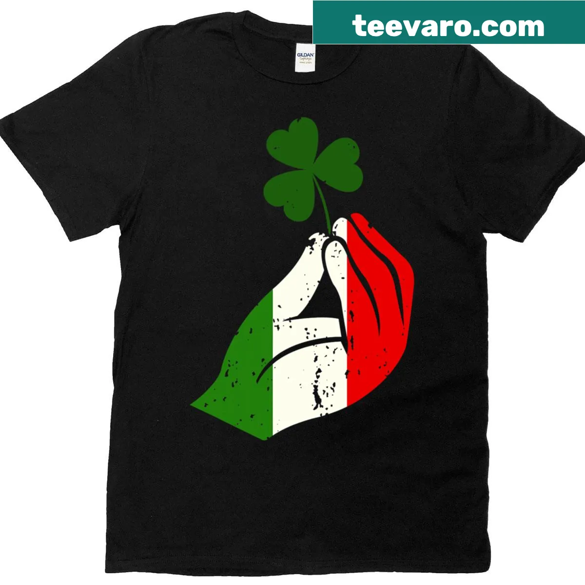 Funny St. Patrick's Day T-shirt with Italian hand and shamrock design — on a men's t-shirt