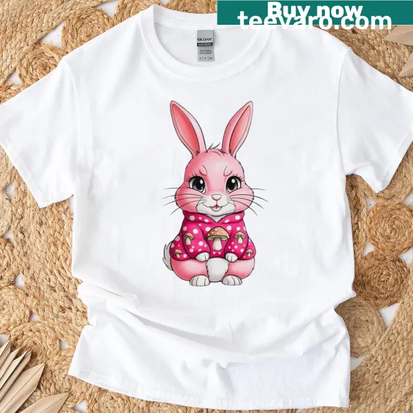 Cute T-shirt featuring a graphic of a pink bunny.