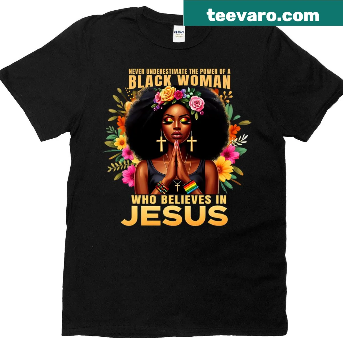 Inspirational t-shirt celebrating powerful black women and faith — on a men's t-shirt