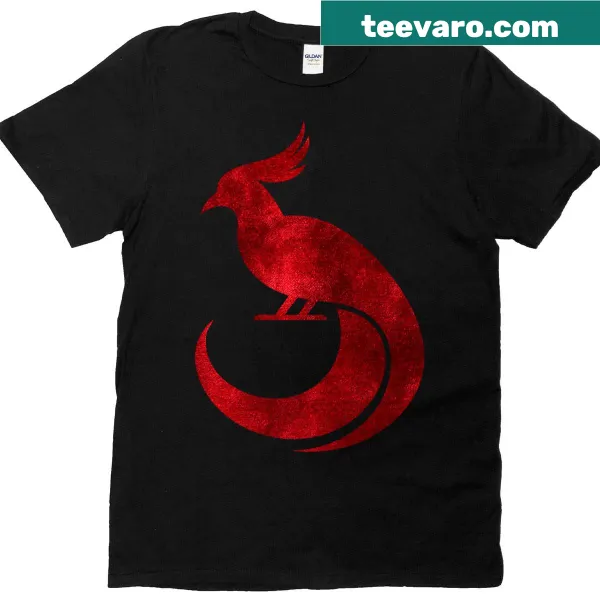 T-shirt with a red velvet phoenix design, symbolizing rebirth