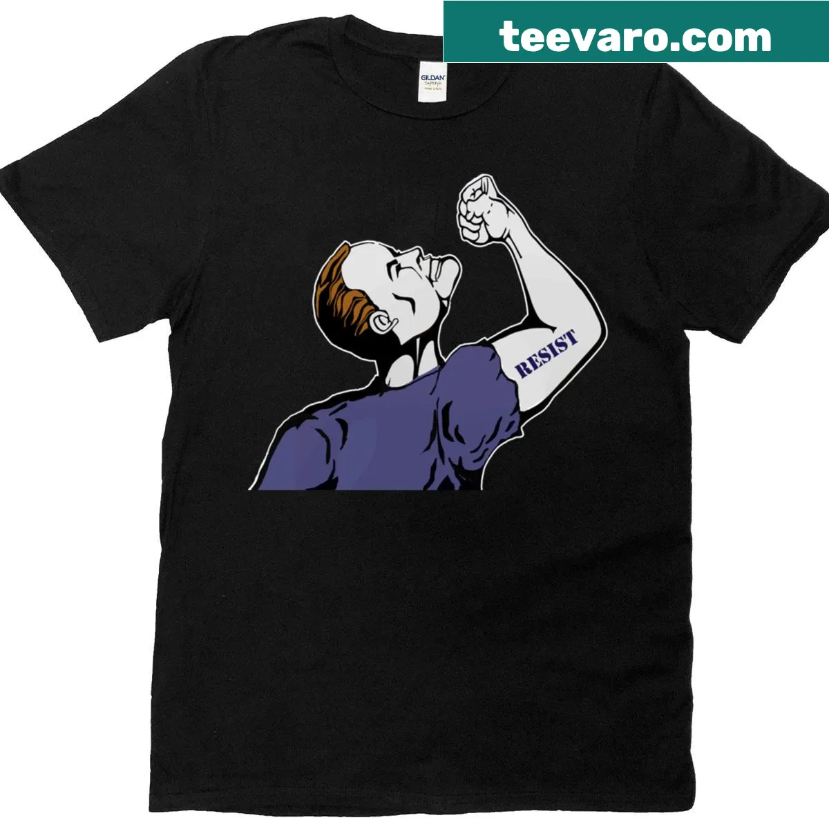 Graphic t-shirt featuring a fist symbolizing resistance — on a men's t-shirt