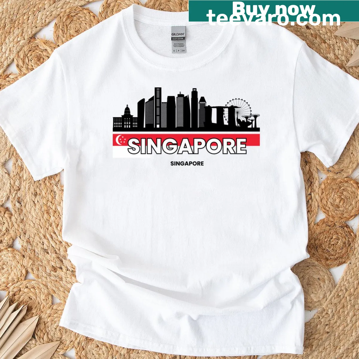 Illustrated graphic of iconic Singapore landmarks T-shirt — on a men's t-shirt
