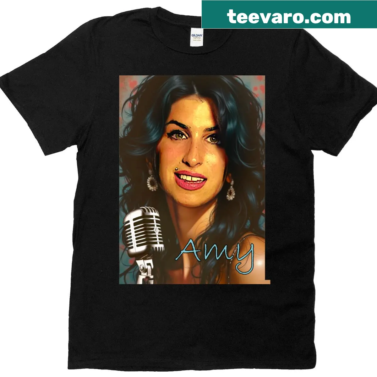 T-shirt with retro jazz queen portrait — on a men's t-shirt
