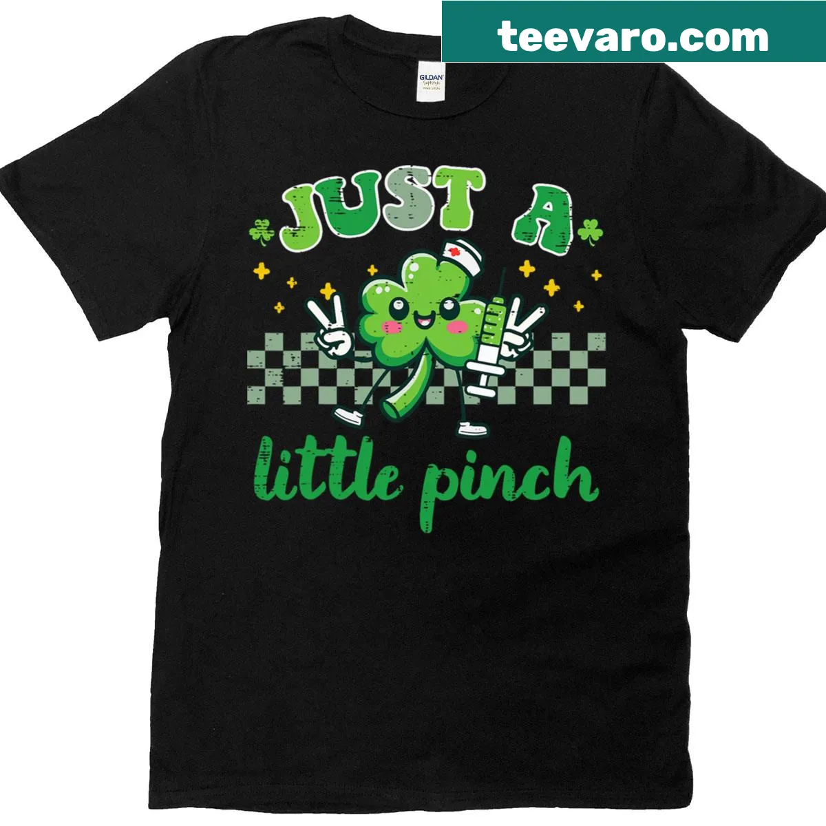 Playful nurse t-shirt with 'Just a Little Pinch' text for St. Patrick's Day — on a men's t-shirt
