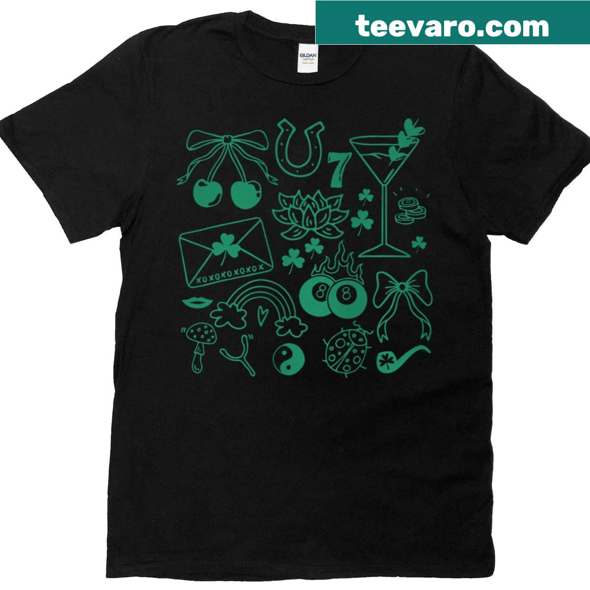 Lucky charms and symbols St Patrick's Day T-shirt — on a men's t-shirt