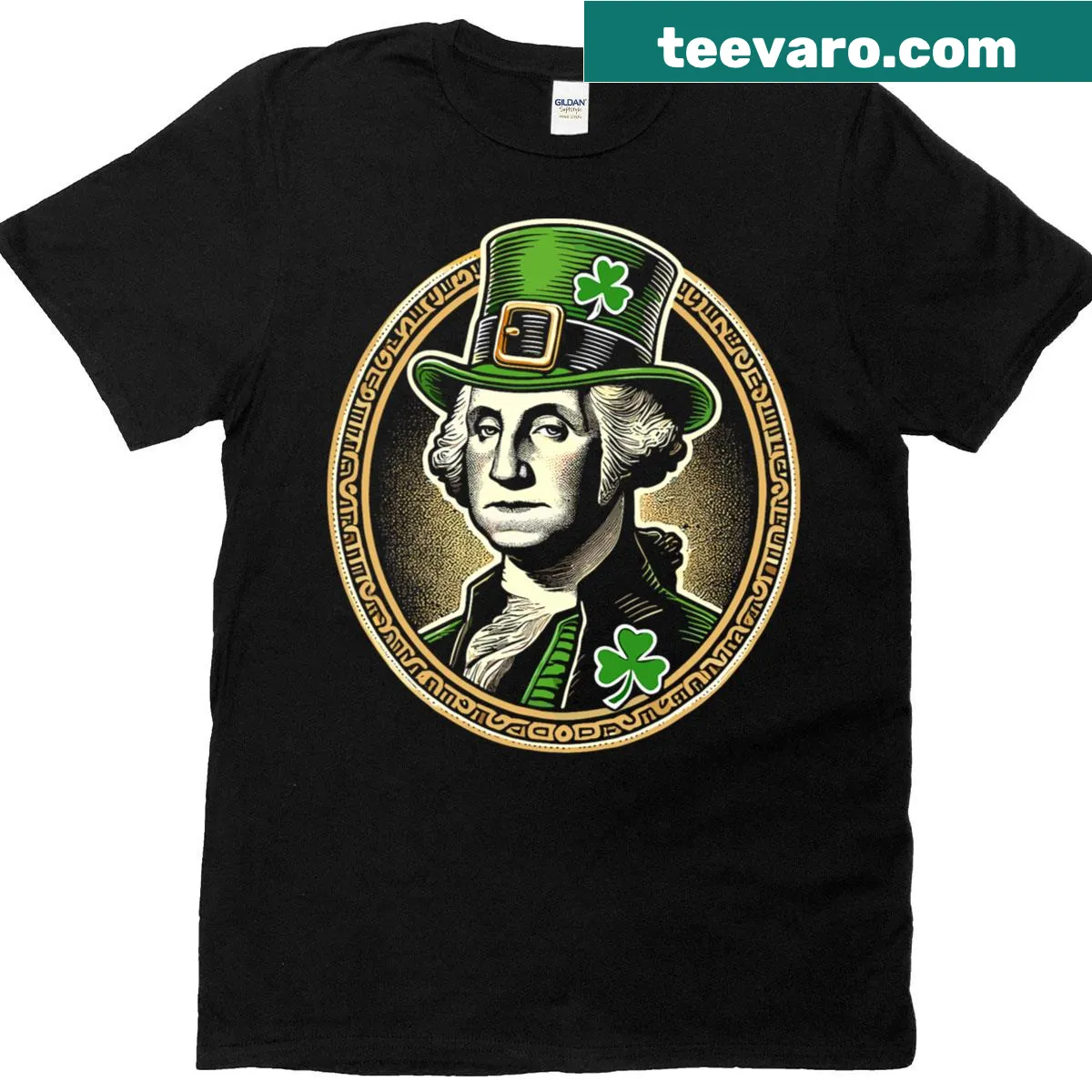 Patriotic Irish George Washington T-shirt for St Patrick's Day — on a men's t-shirt