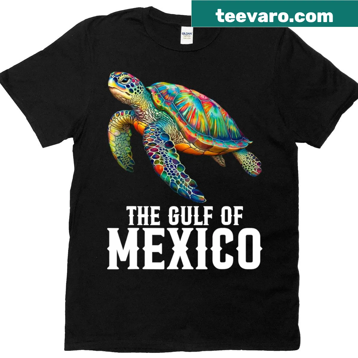 Illustrated sea turtle design on Gulf of Mexico T-shirt for kids. — on a men's t-shirt