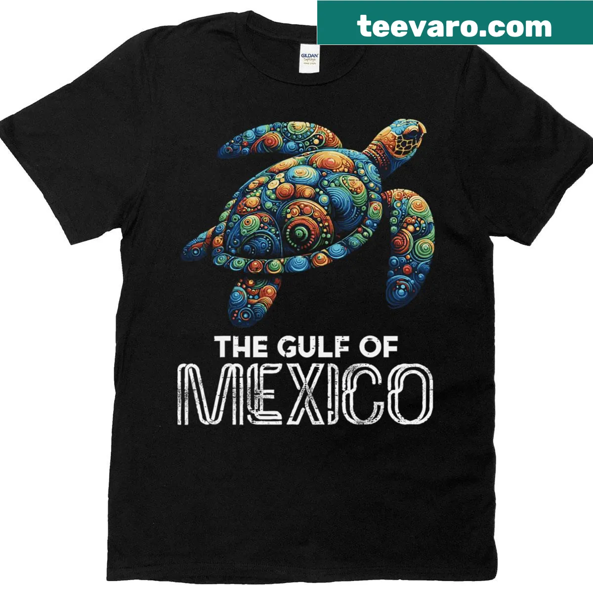 Illustrated turtle design on Gulf of Mexico T-shirt for kids. — on a men's t-shirt