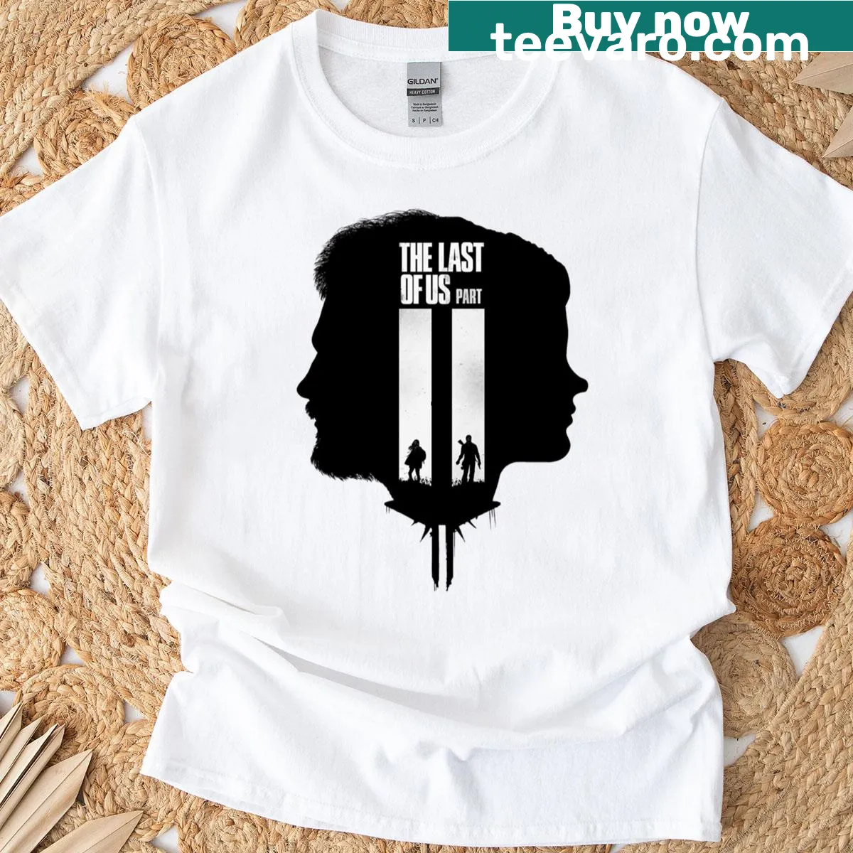 Illustrative T-shirt featuring elements from The Last Of Us 2 game — on a men's t-shirt
