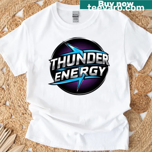 Dynamic Thunder Energy logo on a bold sports t-shirt.