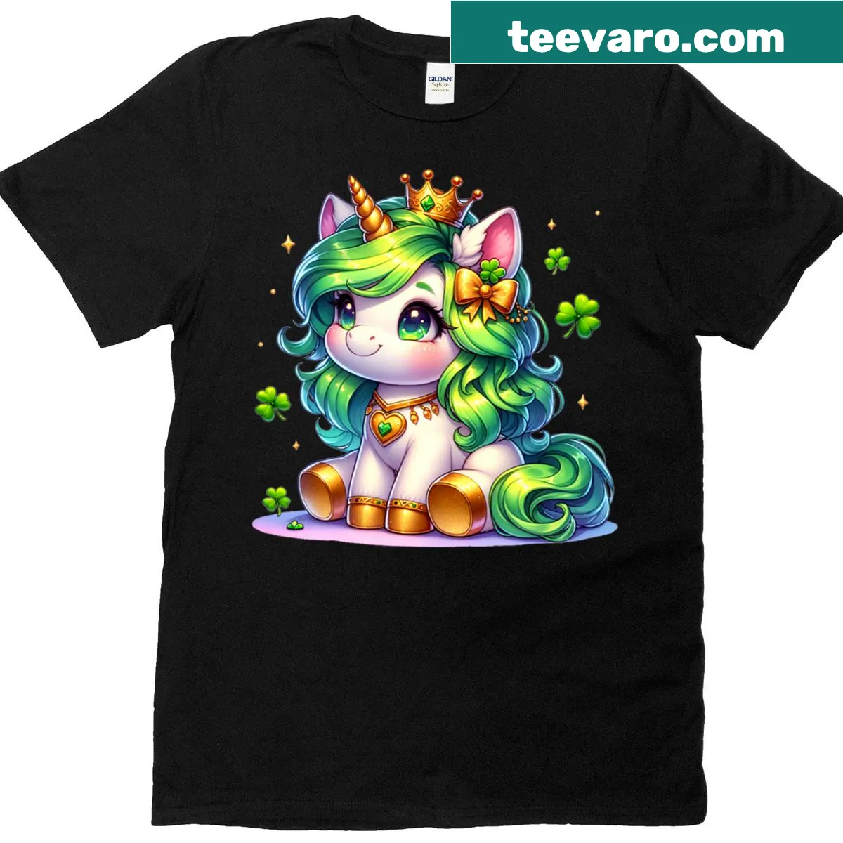 Cute unicorn T-shirt with shamrock design for St. Patrick's Day — on a men's t-shirt
