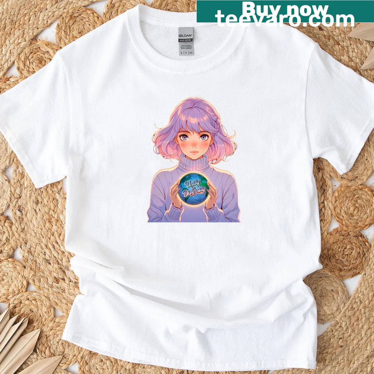 Anime-inspired T-shirt featuring a cosmic scene promoting unity in diversity — on a men's t-shirt