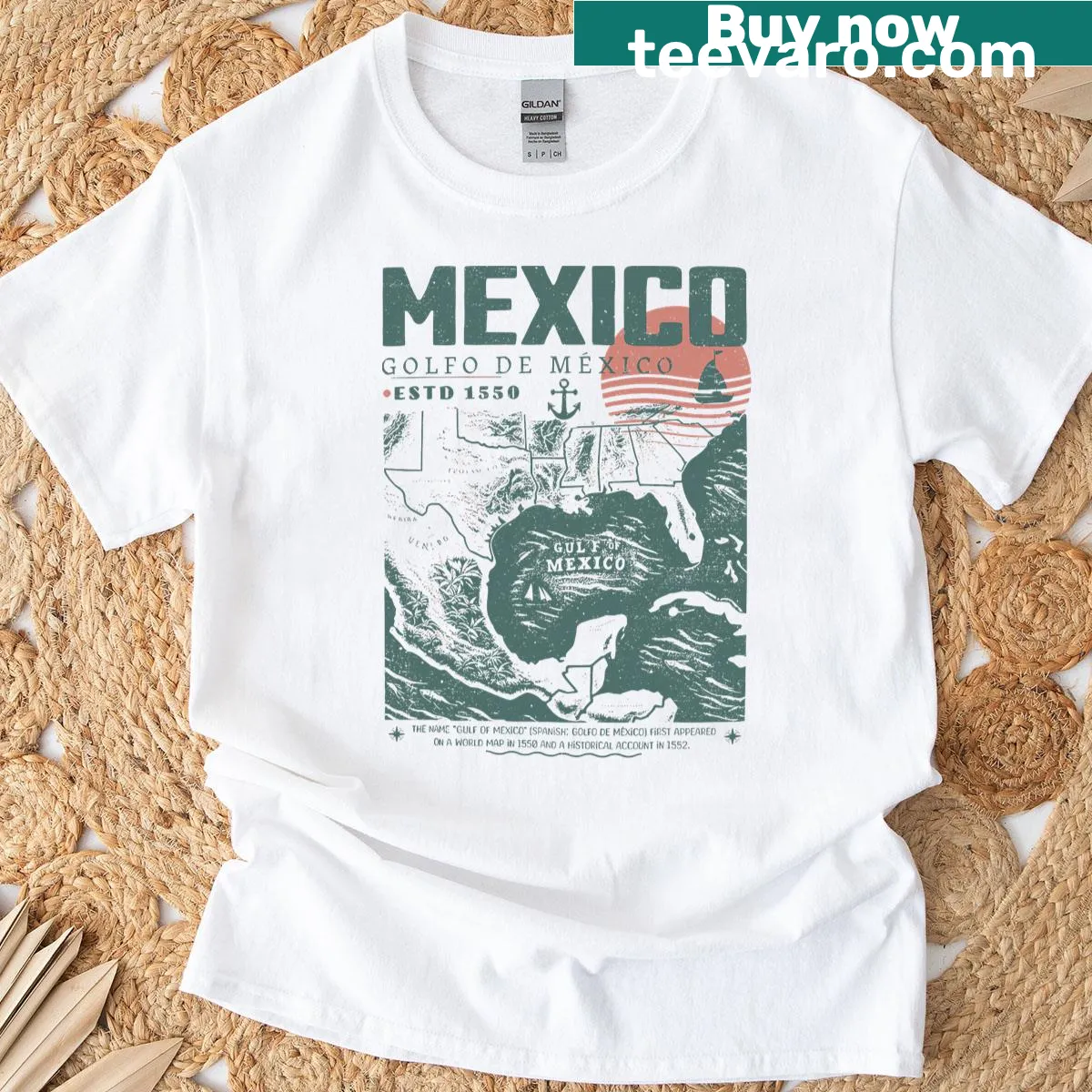 Vintage beach-themed T-shirt celebrating the Gulf of Mexico. — on a men's t-shirt