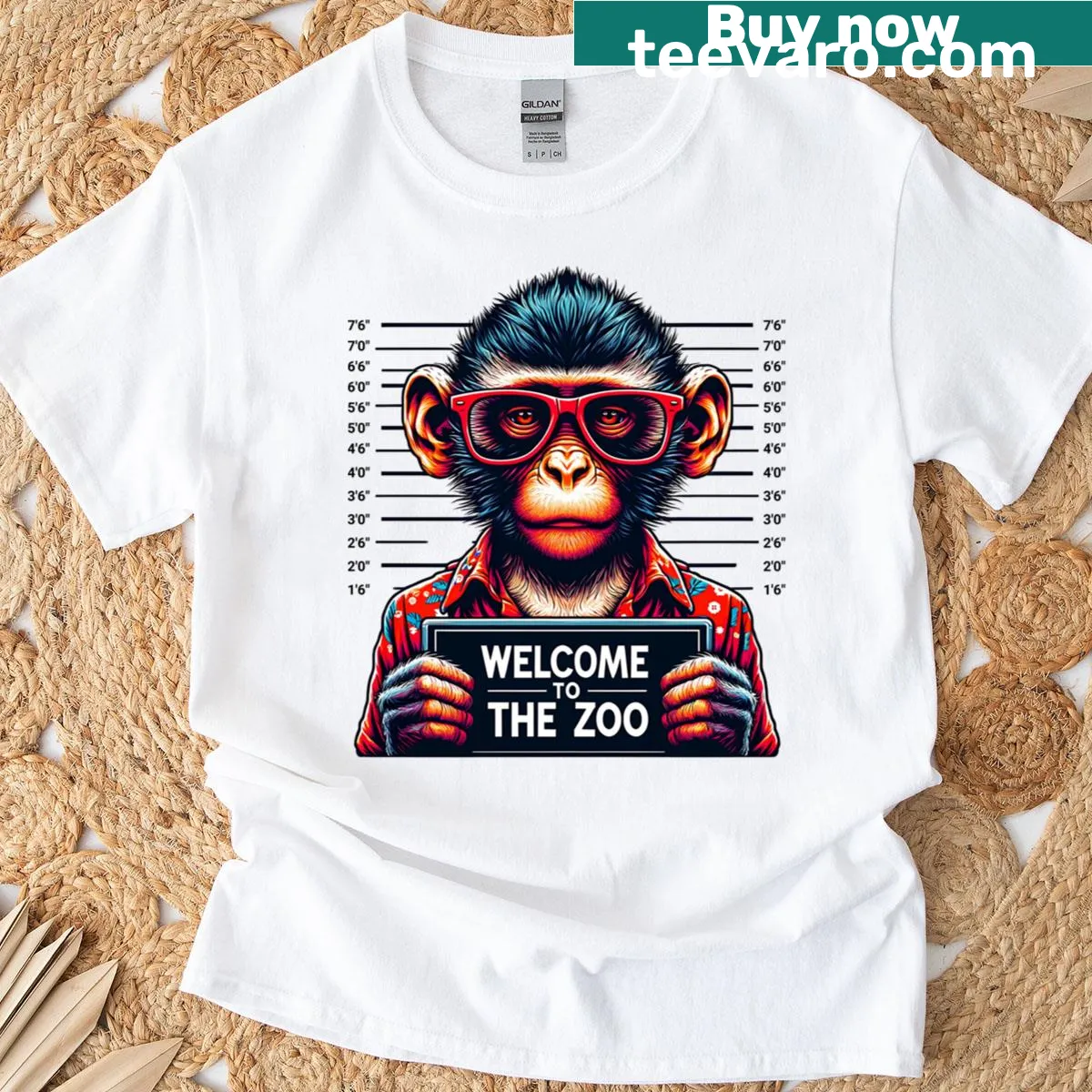 Graphic T-shirt featuring various zoo animals — on a men's t-shirt