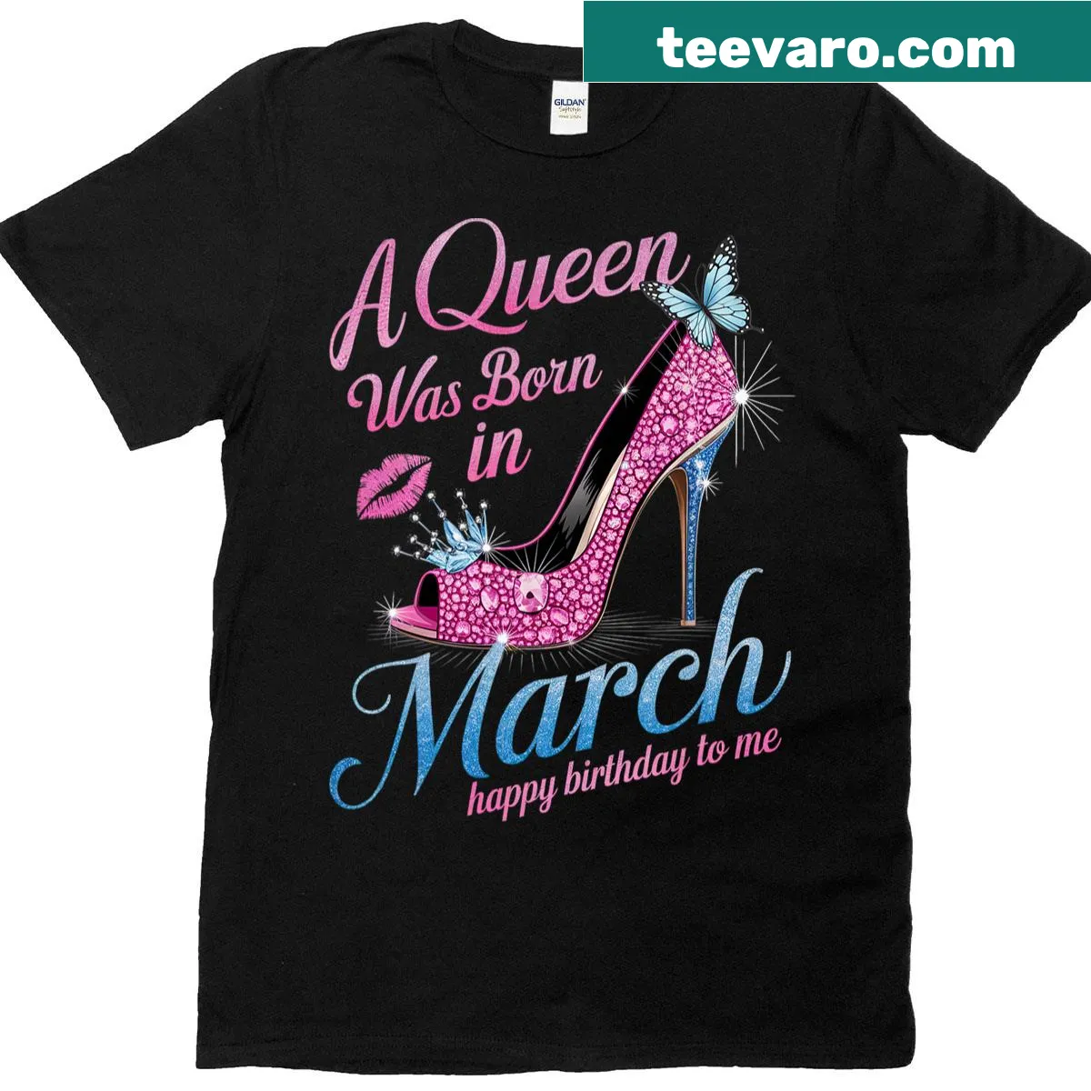 Graphic T-shirt celebrating March birthdays with a queen theme — on a men's t-shirt