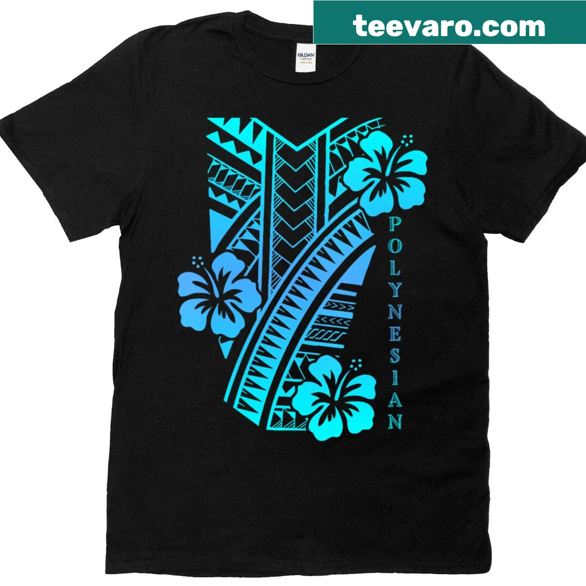 V-neck T-shirt featuring Polynesian tribal graphics — on a men's t-shirt