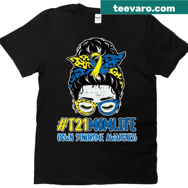 Mom T-shirt highlighting Down Syndrome awareness with 3-21 design