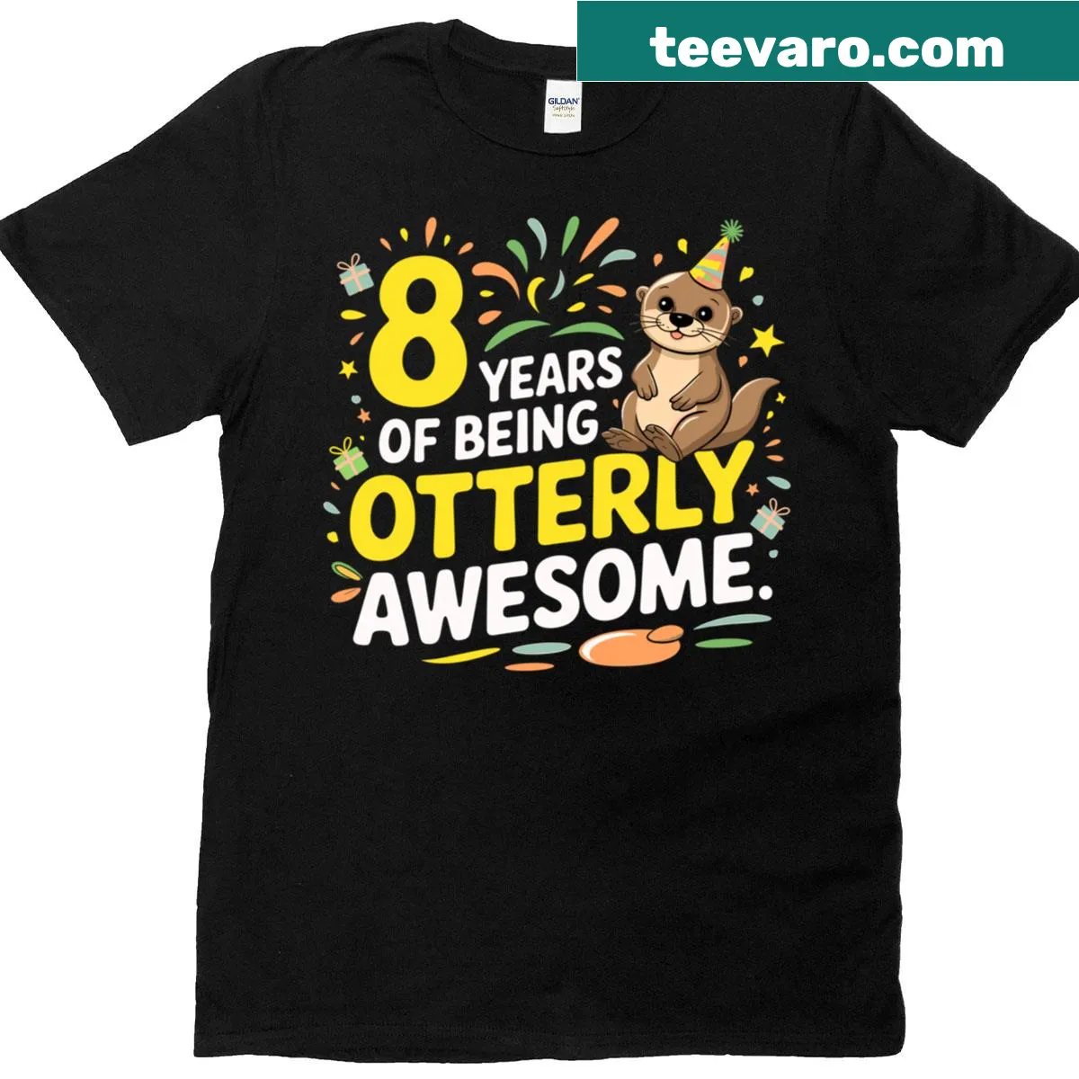 Funny otter pun birthday t-shirt for kids turning 8 — on a men's t-shirt
