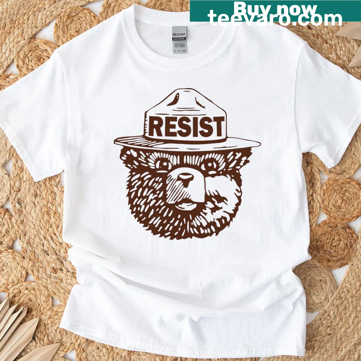 Bear graphic with a ranger hat promoting nature conservation — on a men's t-shirt