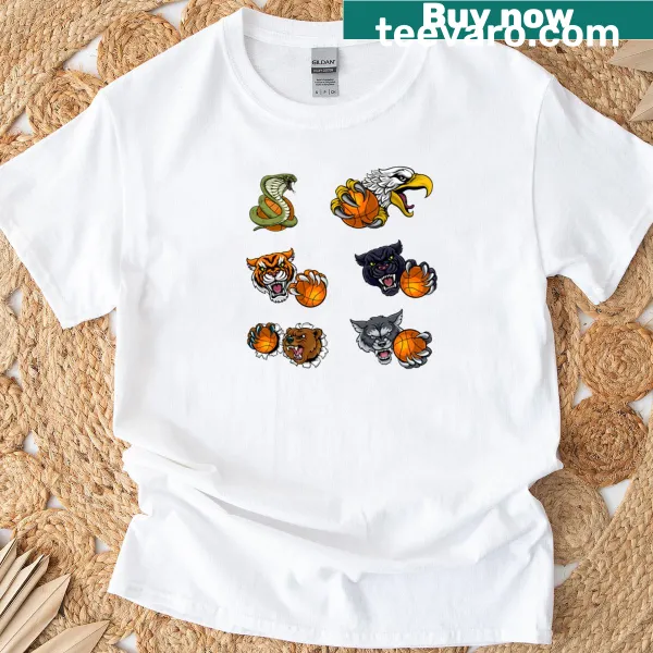 Playful T-shirt combining basketball with wild animal illustrations