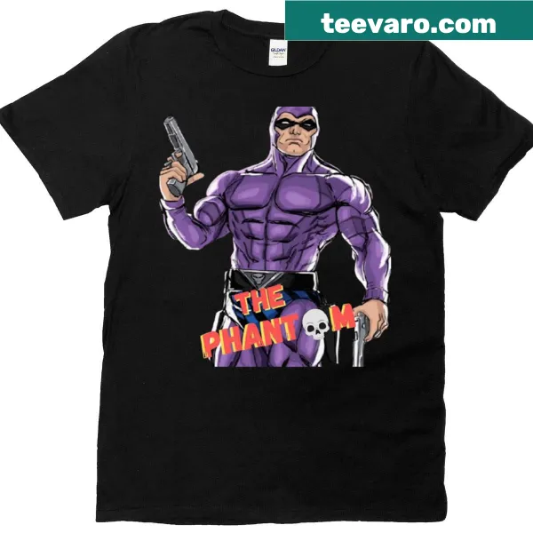 Ghostly vigilante T-shirt with dual pistols illustration.