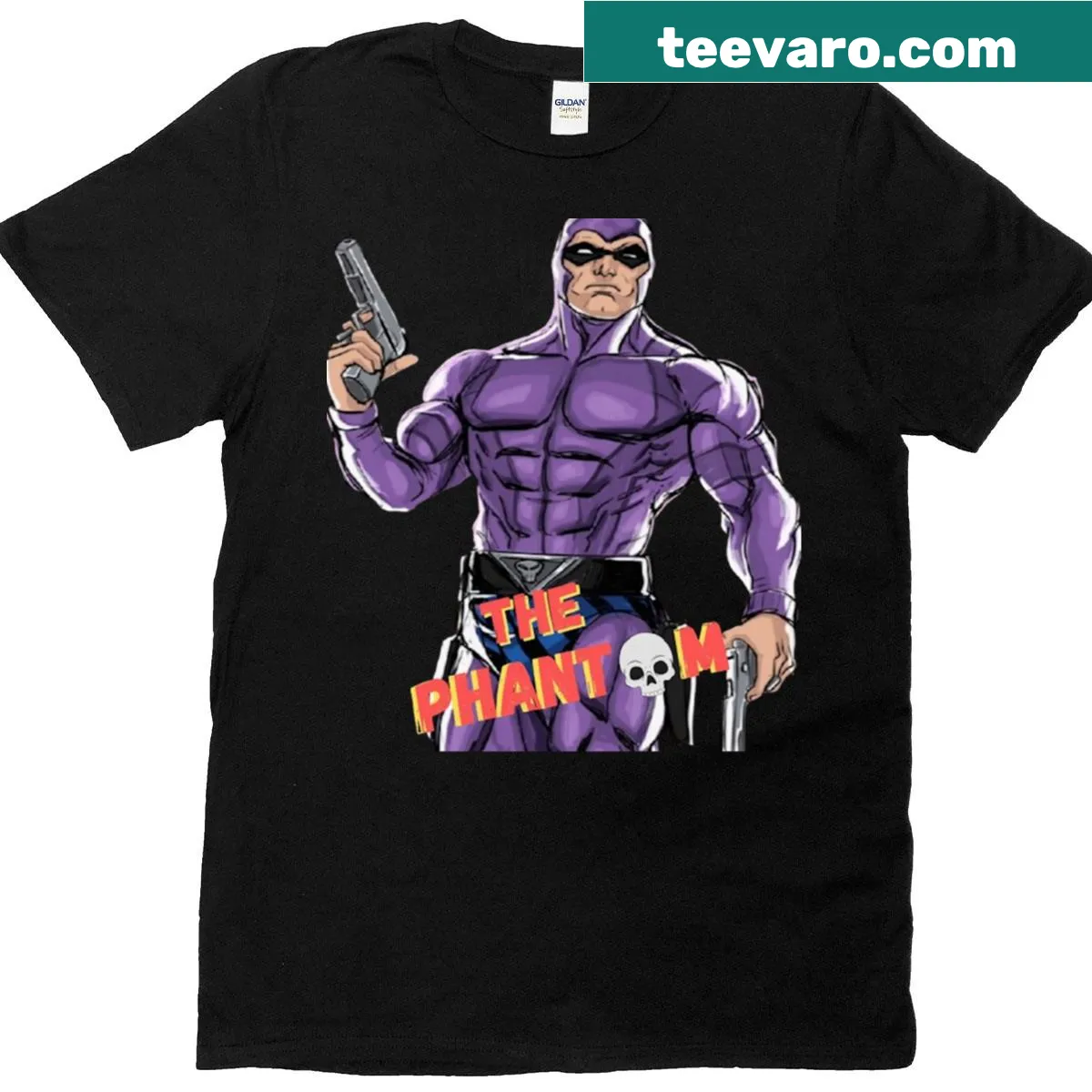 Ghostly vigilante T-shirt with dual pistols illustration. — on a men's t-shirt