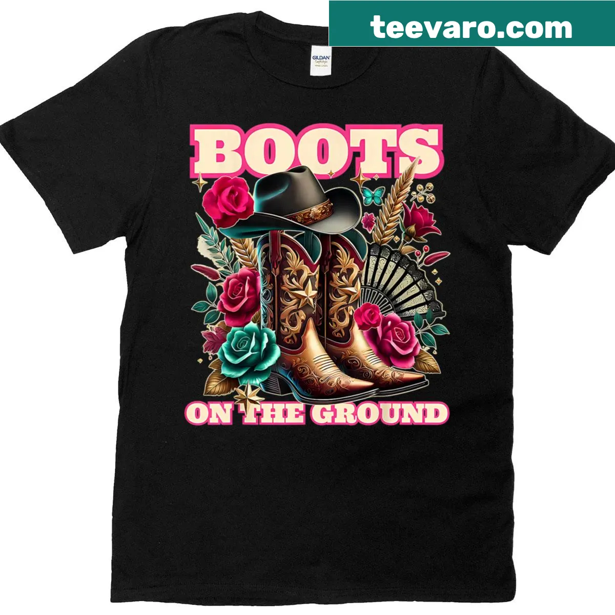 Cowgirl linedance boot design on a T-shirt — on a men's t-shirt