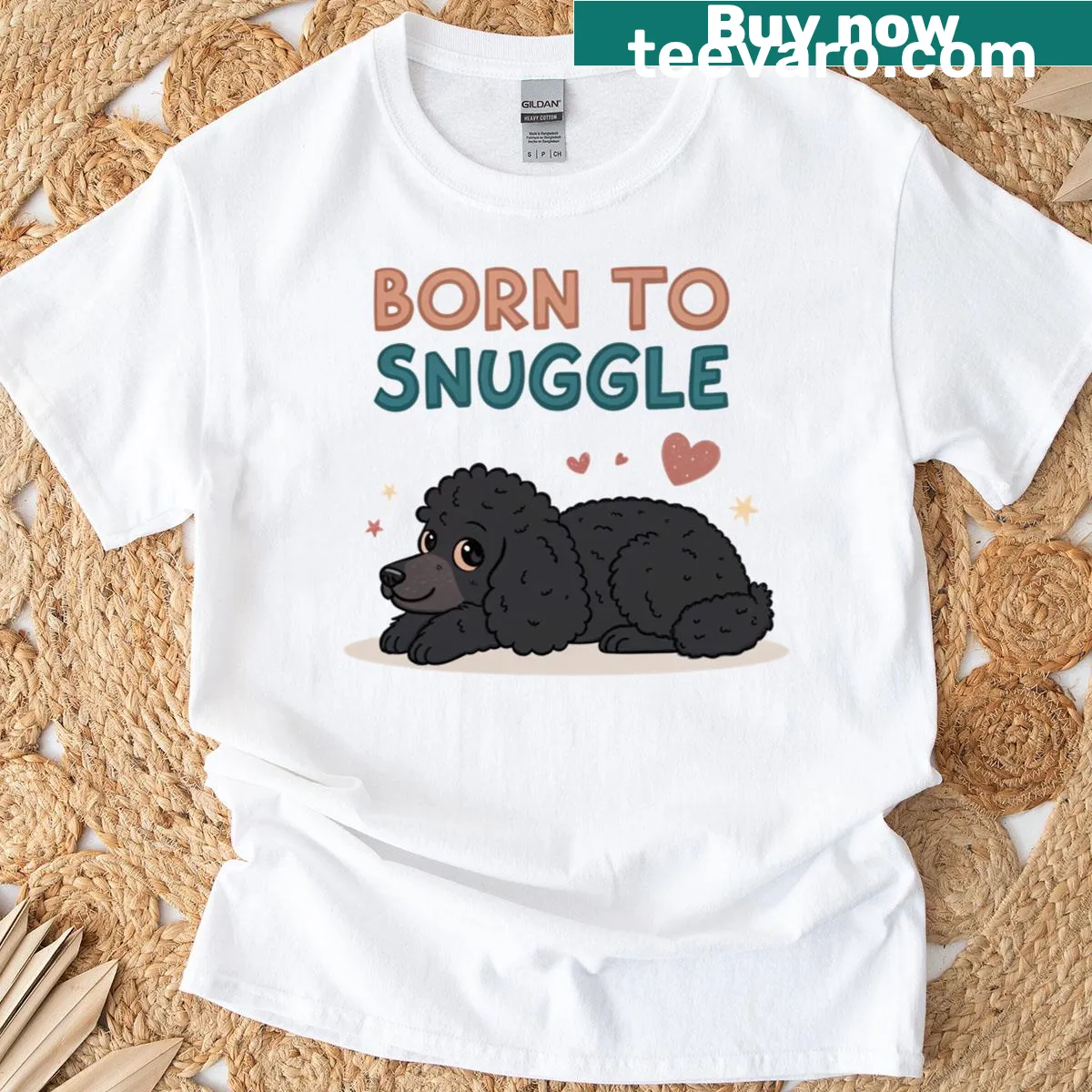 Poodle graphic T-shirt with a cute snuggling theme — on a men's t-shirt