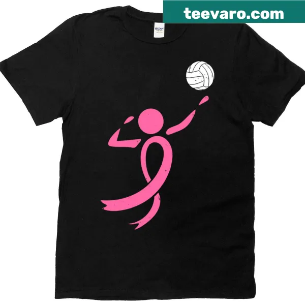 Illustrated volleyball shirt with pink ribbon for awareness