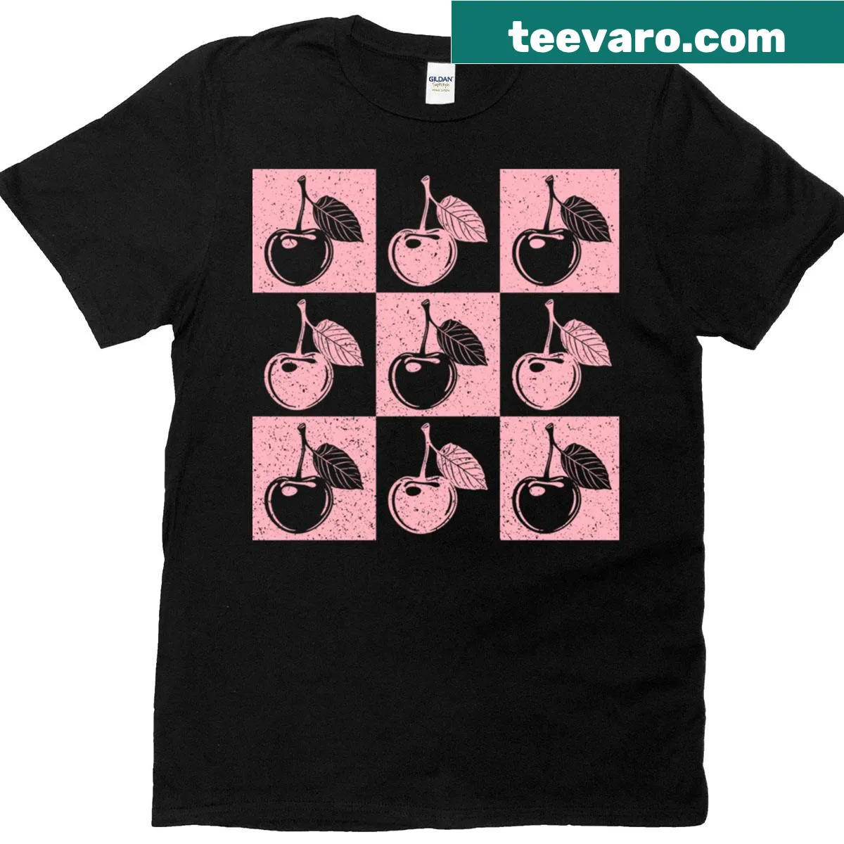 Pop art cherries design in bubblegum pink on a t-shirt — on a men's t-shirt