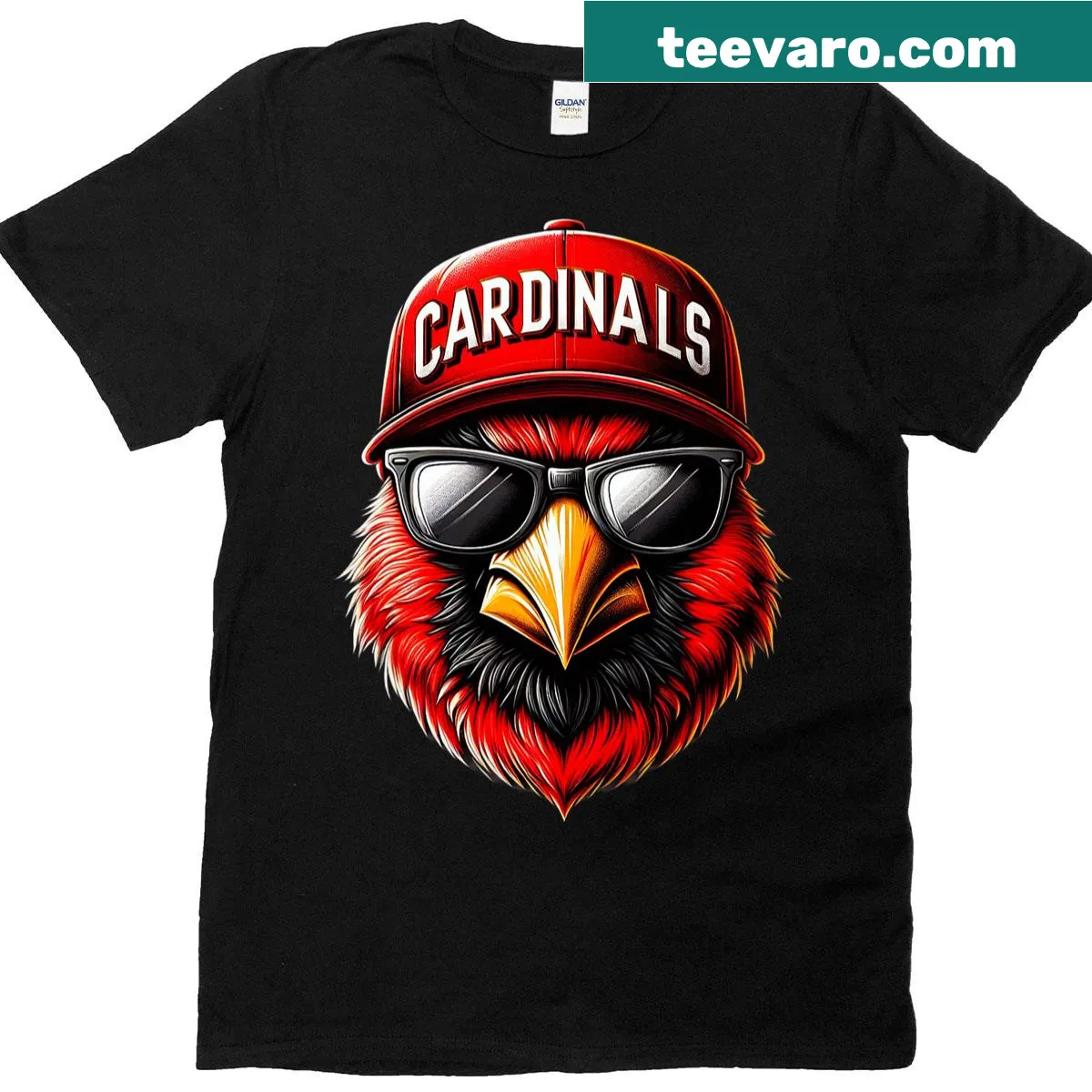 T-shirt featuring a cardinal illustration appealing to men and kids — on a men's t-shirt