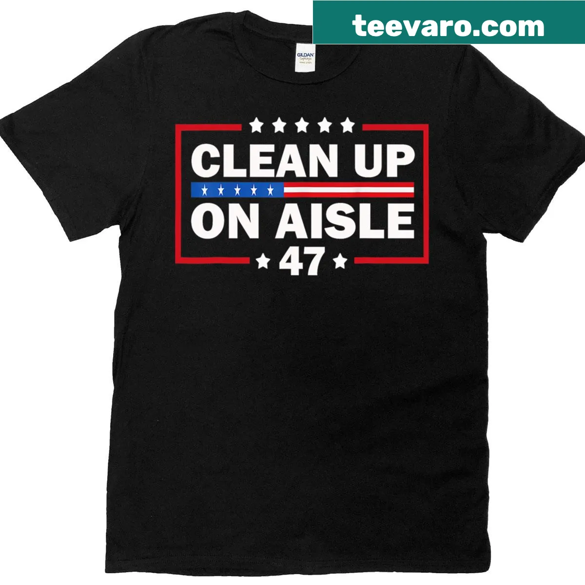 Political humor T-shirt with 'Clean Up On Aisle 47 Impeach 47' text — on a men's t-shirt
