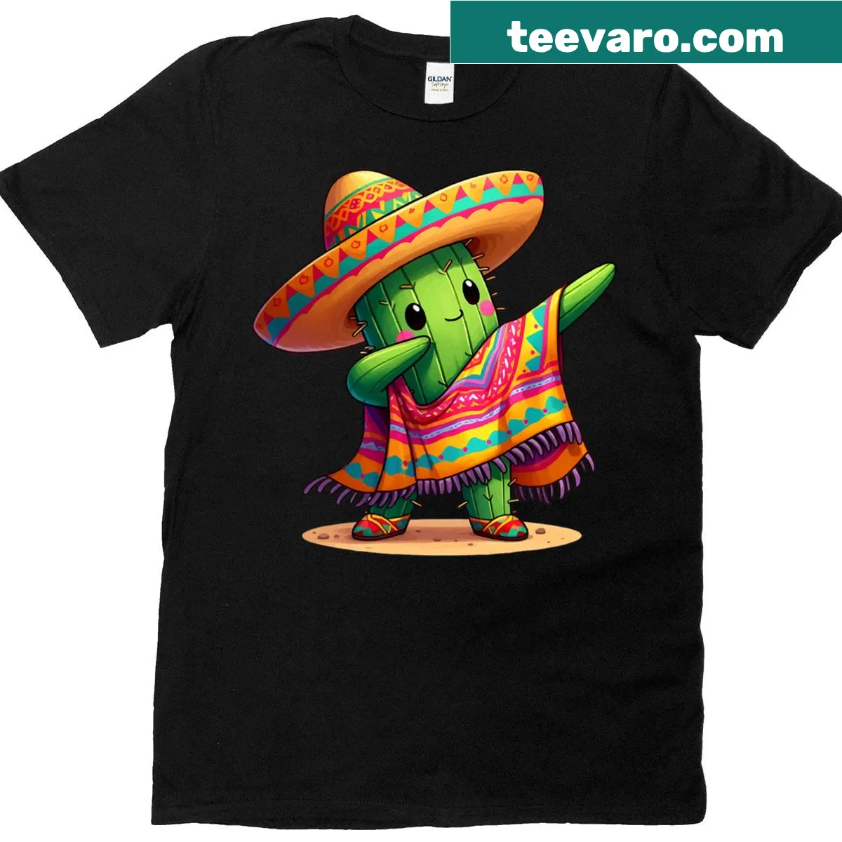 Kids T-shirt with a dabbing cactus in a poncho and sombrero — on a men's t-shirt