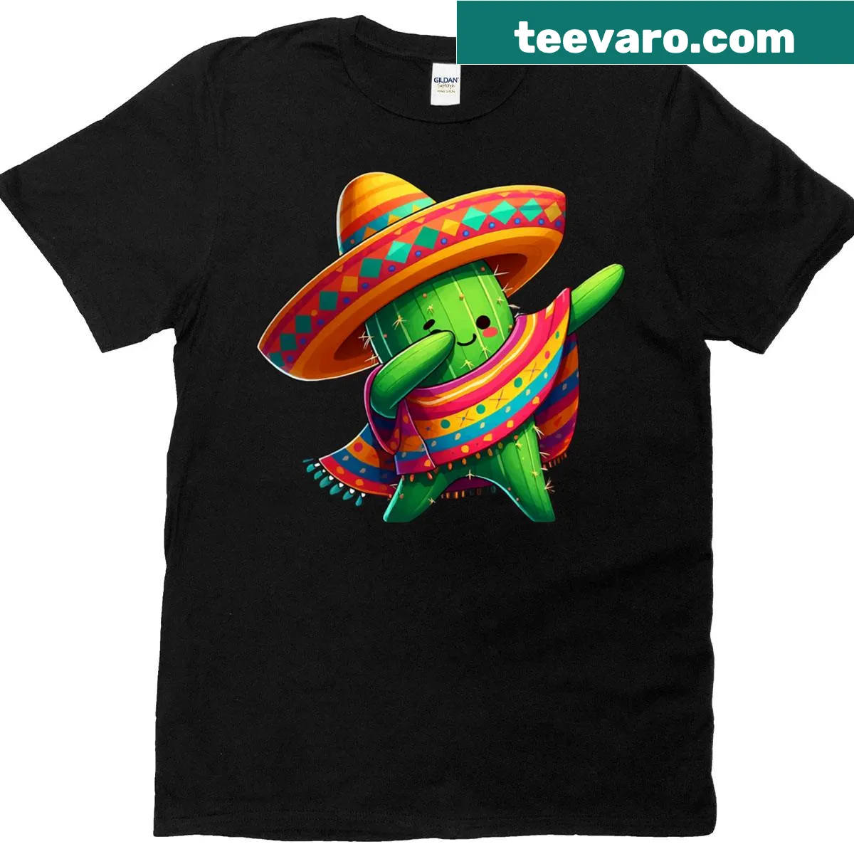 Kids t-shirt with a dabbing cactus in a poncho and sombrero — on a men's t-shirt