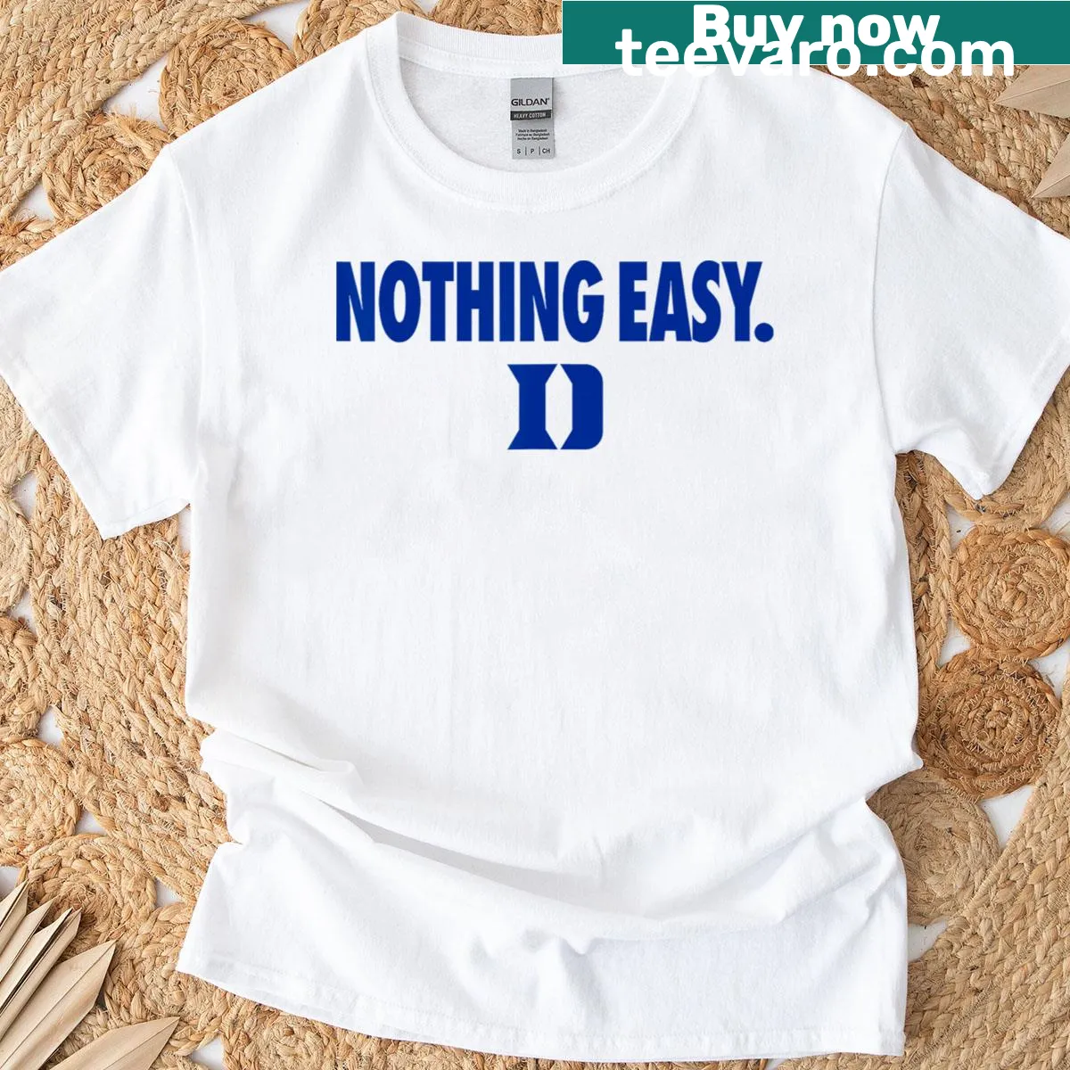 Motivational T-shirt with 'Nothing Easy' text for men in blue — on a men's t-shirt