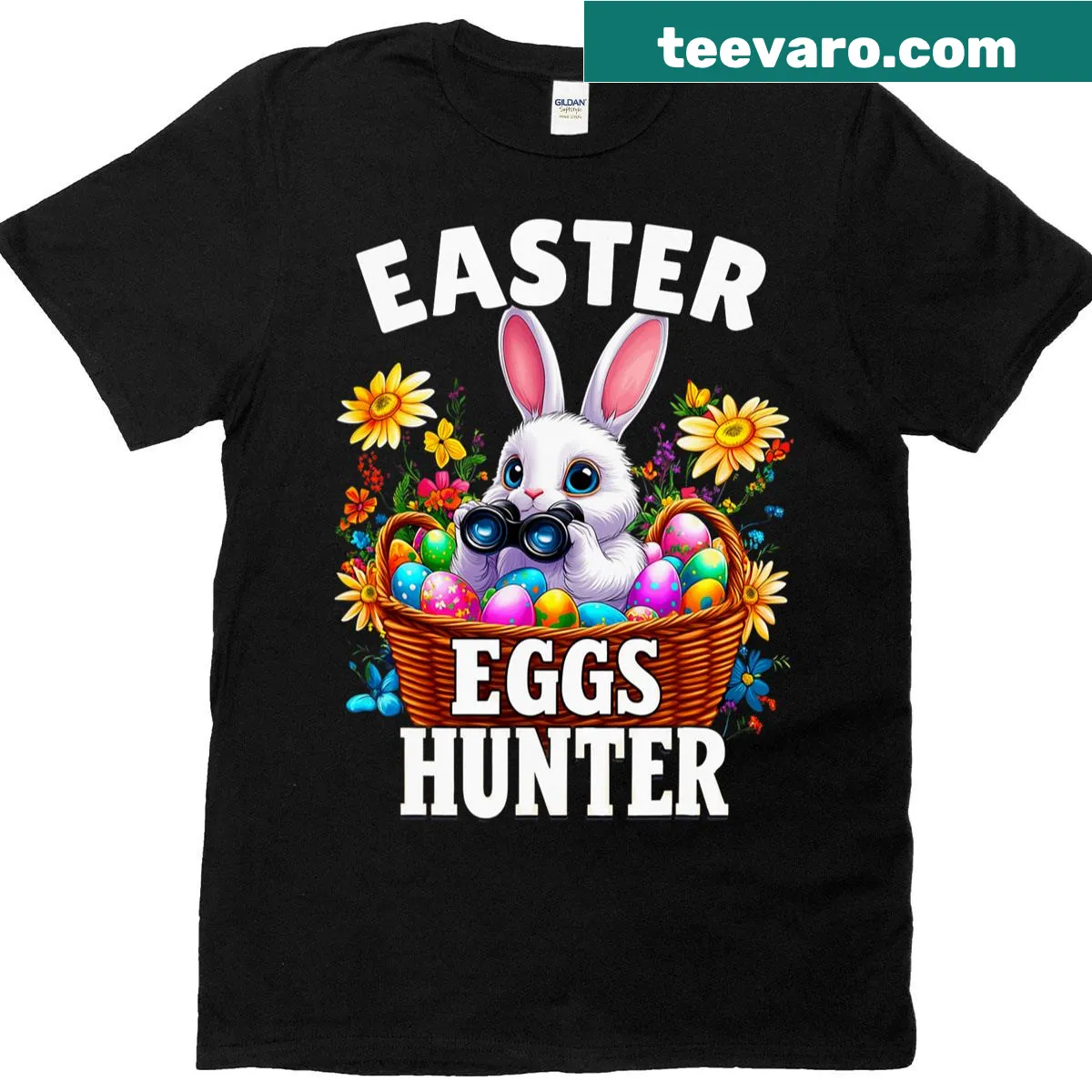 Playful Easter-themed T-shirt with egg illustrations for kids and teens — on a men's t-shirt