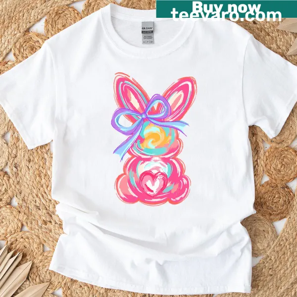 Cute bunny with a bow illustration on a kid's Easter t-shirt