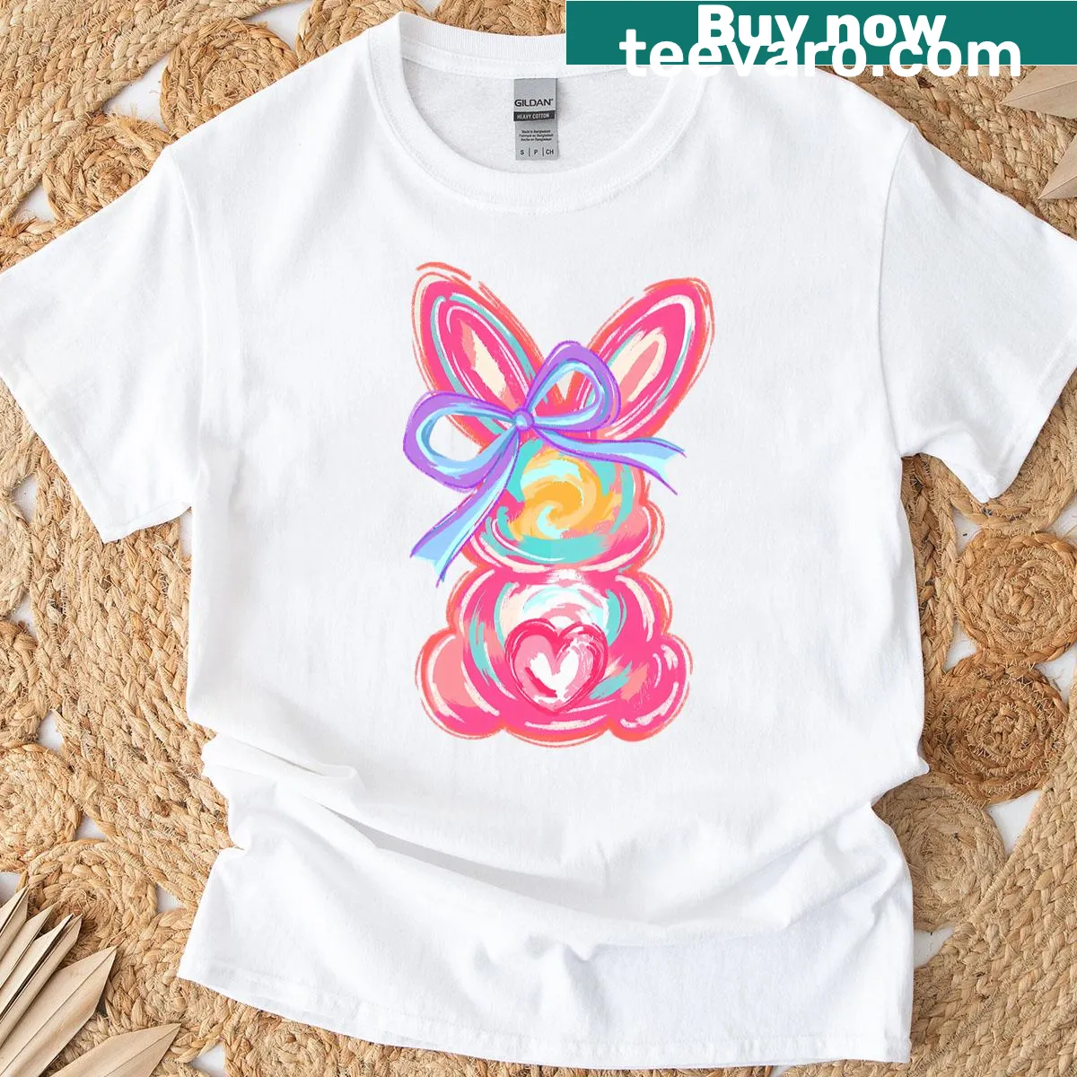 Cute bunny with a bow illustration on a kid's Easter t-shirt — on a men's t-shirt