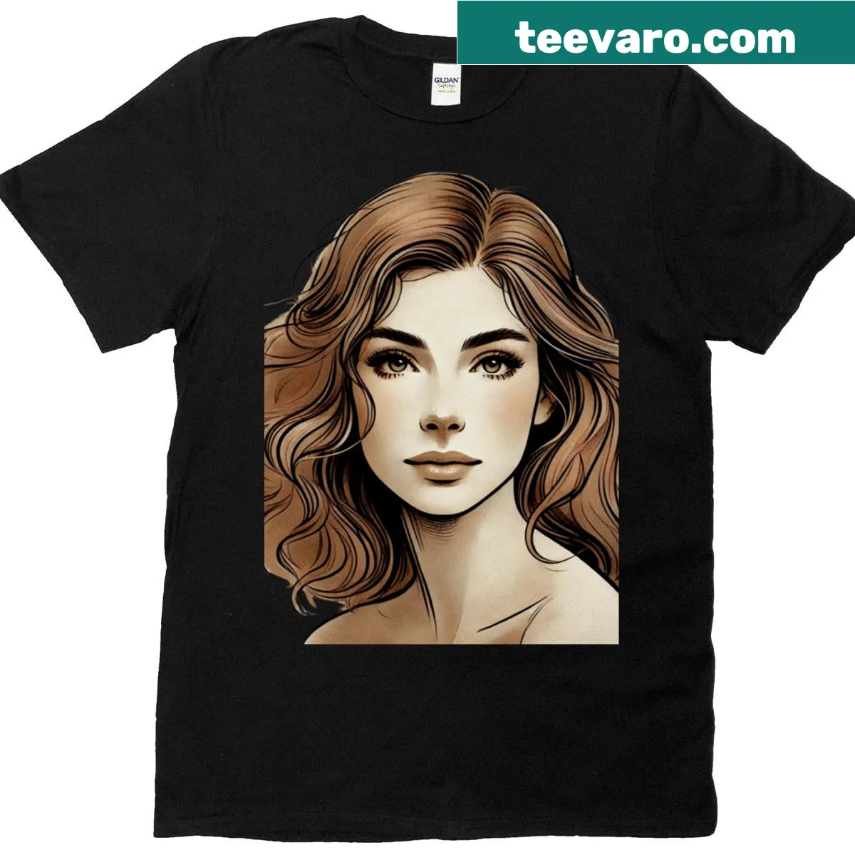 Vintage portrait of a woman illustrated on a T-shirt — on a men's t-shirt